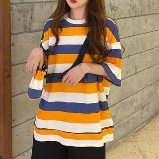 Set: Short-sleeve Striped T-shirt + Crossbody Bag
