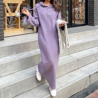 Button-detail Maxi Hoodie Dress