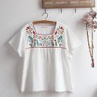 Square Neck Embroidered Short-sleeve Top