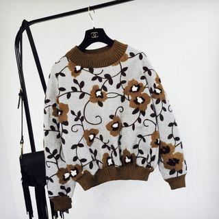 Floral Embroidered Mock Neck Pullover