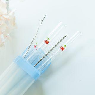 Set Of 6: Glass Drinking Straw + Brush