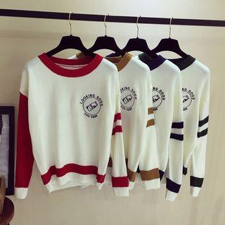 Long-sleeve Two-tone Embroidered Sweater