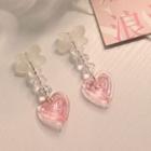 Bow Heart Drop Earring 1 Pair - Transparent & Pink - One Size