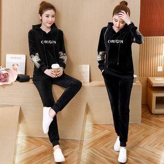 Set: Letter Velvet Hoodie + Sweatpants
