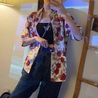 Floral Print Short-sleeve Shirt Almond - One Size