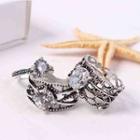 Set Of 3 : Rhinestone Alloy Ring (assorted Designs) Silver - One Size