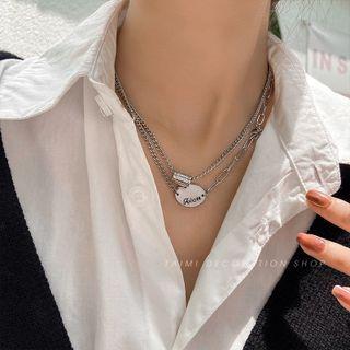 Disc Pendant Layered Alloy Choker Silver - One Size