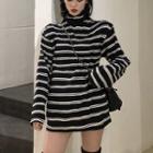 Long-sleeve Turtle-neck Striped T-shirt As Figure - One Size