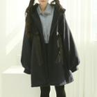 Hooded Beribboned Woolen Coatdress Black - One Size