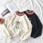 Kitty Embroidered Mock-neck Fleece Long-sleeve Sweatshirt