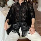 Fringed Hem 3/4-sleeve Shirt