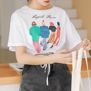 Short-sleeve Printed Cutout Front T-shirt
