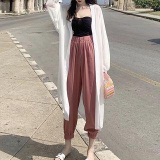 Crinkled Tube Top / Cropped Chiffon Harem Pants / Light Jacket