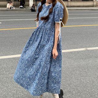 Short-sleeve Floral Print Midi Dress White Floral - Blue - One Size