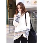 Turtle-neck Drop-shoulder Patterned Sweater