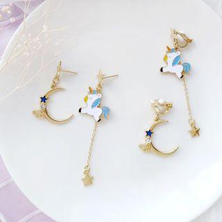 Non-matching Unicorn Moon & Star Dangle Earring