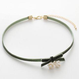 Bow Flower Choker Green - One Size