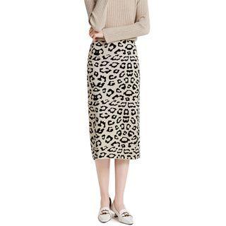 Leopard Slit Midi Knit Skirt