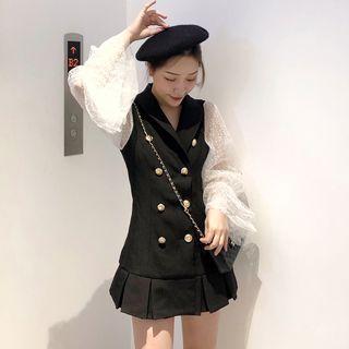 Mock Two-piece Double-breasted Mini Coatdress