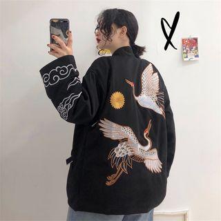 Crane Embroidered Open-front Top Black - One Size