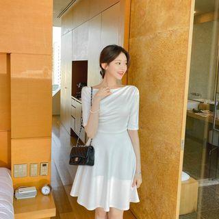 Boatneck Draped Flared Dress