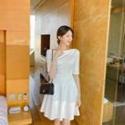 Boatneck Draped Flared Dress