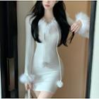 Long-sleeve Pom Pom Knit Bodycon Dress