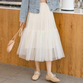 Midi Mesh Skirt Almond - One Size