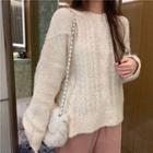 Long-sleeve Glitter Sweater / High-waist Plain Pants