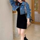 Cropped Denim Button Jacket / Mini Sheath Dress