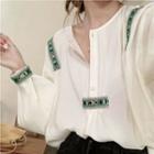 Long-sleeve Embroidered Blouse Shirt - One Size