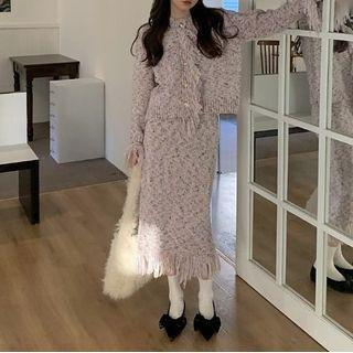 Melange Cardigan / Midi Skirt