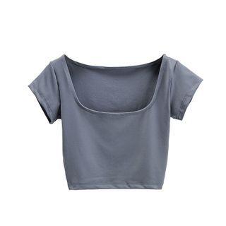 Scoop-neck Short-sleeve Cropped Top