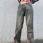 Embroidered Swayed Straight Leg Jeans