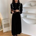 Ruffled Long Sleeve Dress Black - One Size