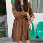 Long-sleeve Mini A-line Corduroy Dress