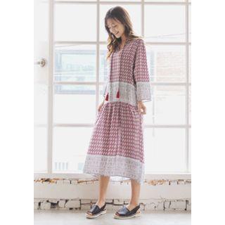 Tassel-neck Pattern Loose-fit Long Dress