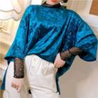 3/4-sleeve Oversized Sequined T-shirt Green - One Size