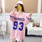 Puff-sleeve Letter Print Oversize Pullover