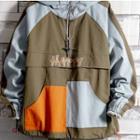 Color Block Lettering Hooded Half-zip Jacket