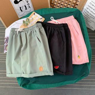 Drawstring Fruit Printed Roll Up Shorts