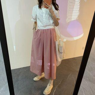 Cropped Wide-leg Pants / Short-sleeve Lace Trim Blouse