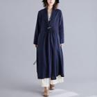 V-neck Pintuck Long Jacket