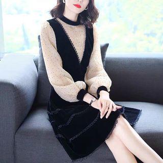 Mock Two-piece Chiffon Sleeve A-line Mini Dress