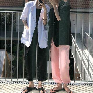 Short Sleeve Blazer / Wide Leg Pants
