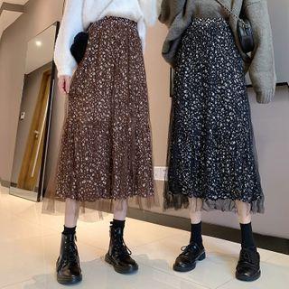 Floral Mesh Panel Midi Skirt