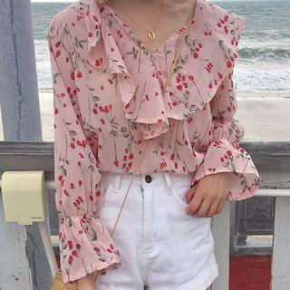 Flower Print Ruffled Blouse