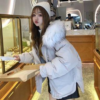 Faux Fur Trim Hooded Padded Jacket Beige Almond - One Size