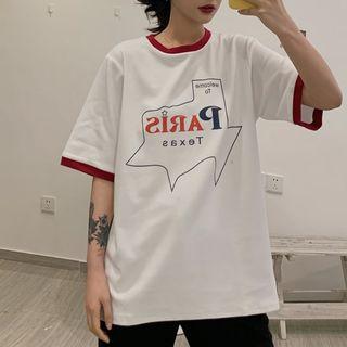 Short Sleeve Contrast Trim Printed T-shirt