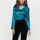 Tie-neck Cut Out Long-sleeve Top